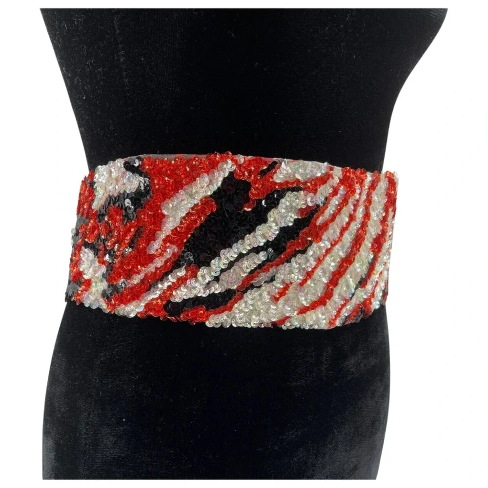 Vintage La Mendola Minuet Art Deco Hand Beaded Red Black Pure Silk Chiffon Belt